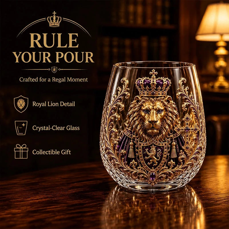 3D Crowned Lion Crystal Whiskey Glass