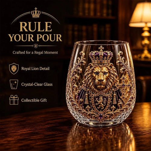 3D Crowned Lion Crystal Whiskey Glass