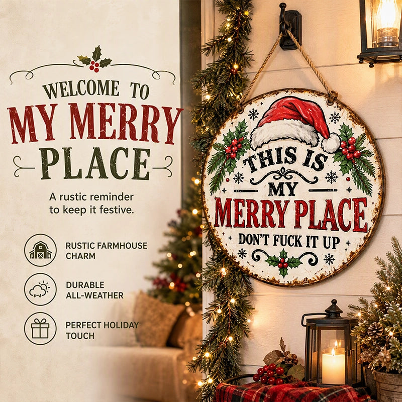 Vintage Merry Place Christmas Hanging Sign