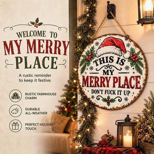 Vintage Merry Place Christmas Hanging Sign