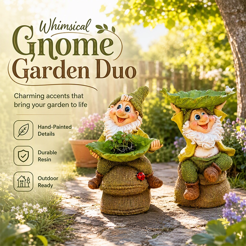 Gnome Leaf Bird Feeder Garden Statue
