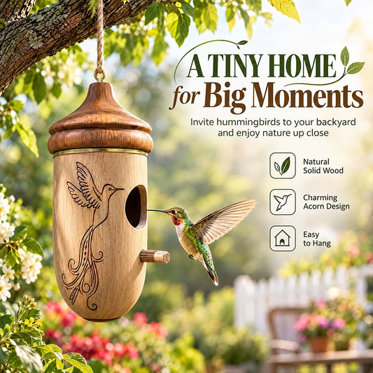 Handmade Beechwood Acorn Hummingbird House