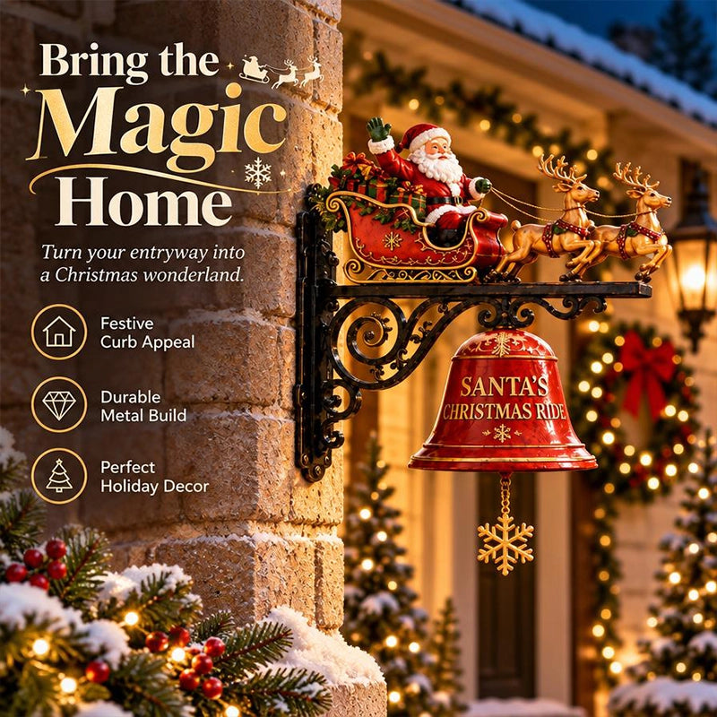 Santa Sleigh and Reindeer Bell for Festive Door and Outdoor Décor