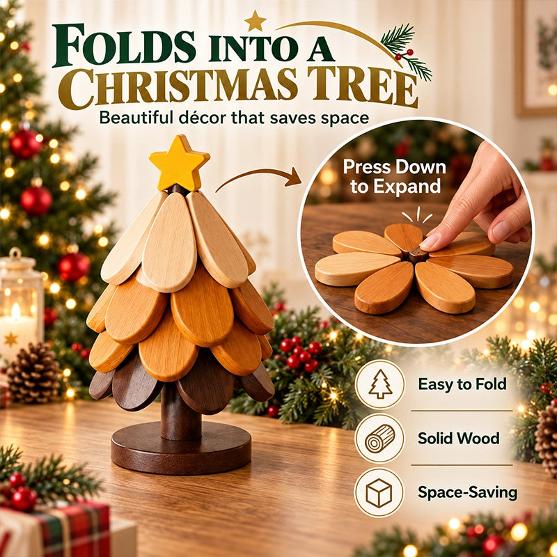 Folding Wooden Christmas Tree Trivet Set for Holiday Tables