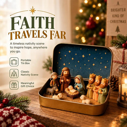 Mini Nativity Scene in a Gold Tin for Pocket-Size Christmas Display