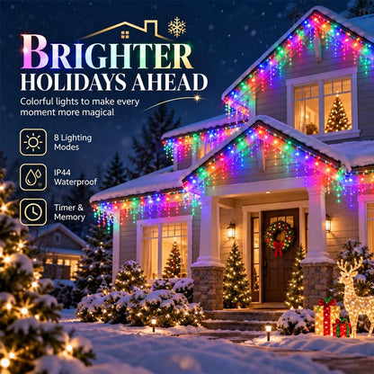 Solar 162-LED Icicle String Lights for Festive Outdoor Displays