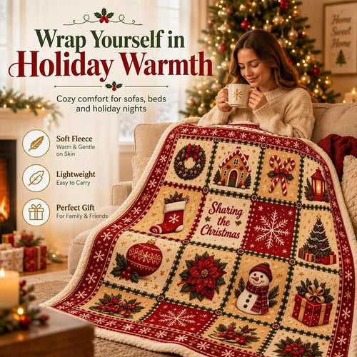 Vintage Christmas Patchwork Throw Blanket for Cozy Holiday Evenings