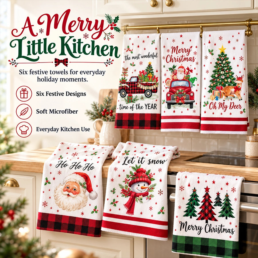 Christmas Kitchen Towel Set in Festive Prints