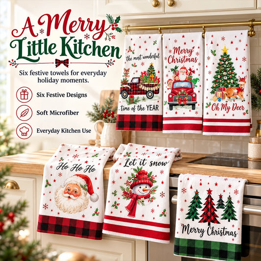 Christmas Kitchen Towel Set in Festive Prints