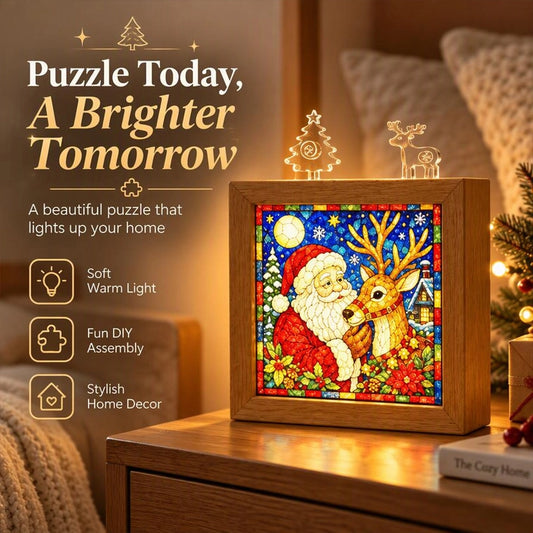 Christmas Acrylic Jigsaw Night Light with Wooden Frame