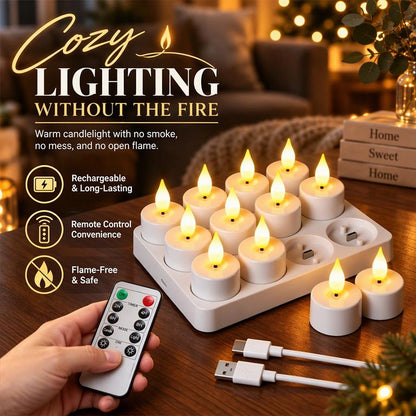 Rechargeable LED Tea Light Set with Charging Tray and Remote