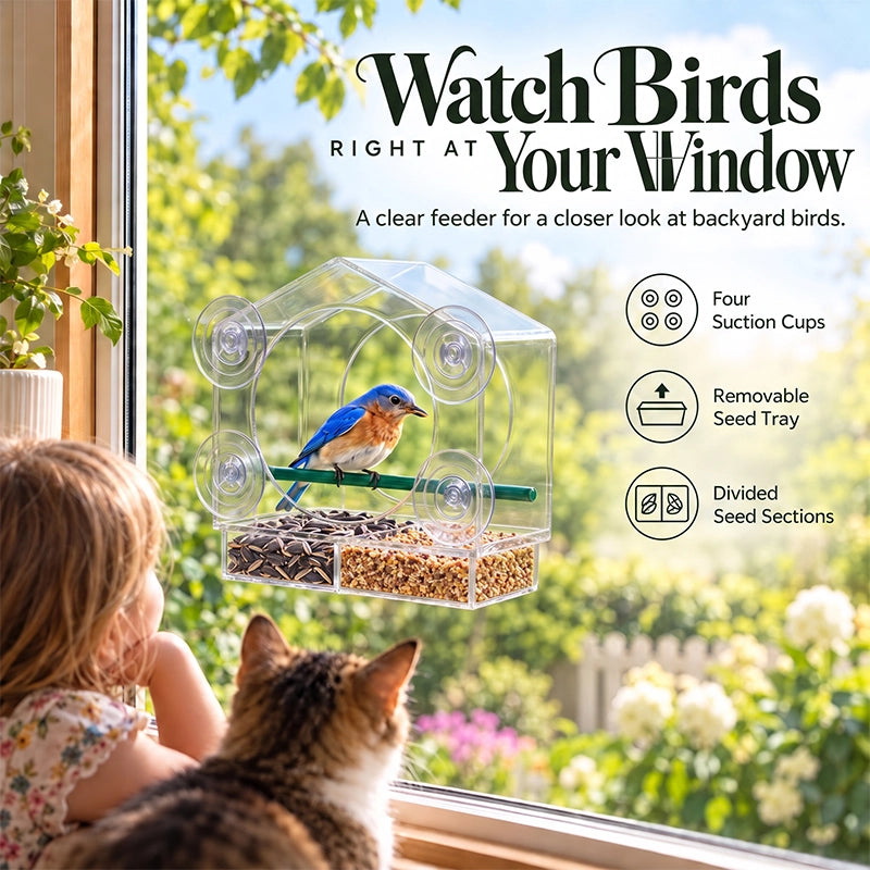 Clear Window Bird Feeder for Close-Up Backyard Watching
