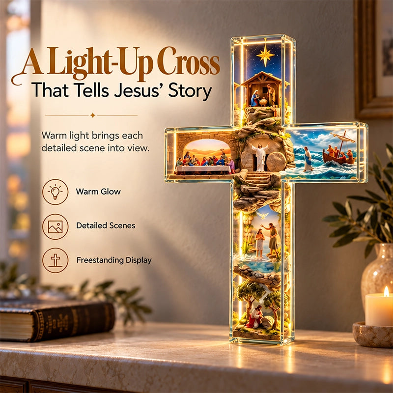 Illuminated Acrylic Biblical Story Cross for Indoor Display