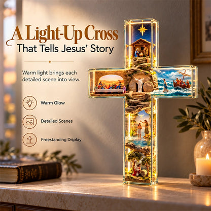 Illuminated Acrylic Biblical Story Cross for Indoor Display