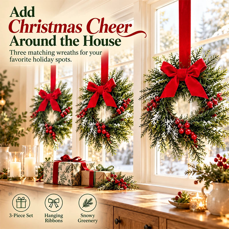 Mini Snowy Pinecone Wreaths for Cabinet Holiday Decor, 3-Pack