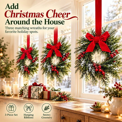 Mini Snowy Pinecone Wreaths for Cabinet Holiday Decor, 3-Pack