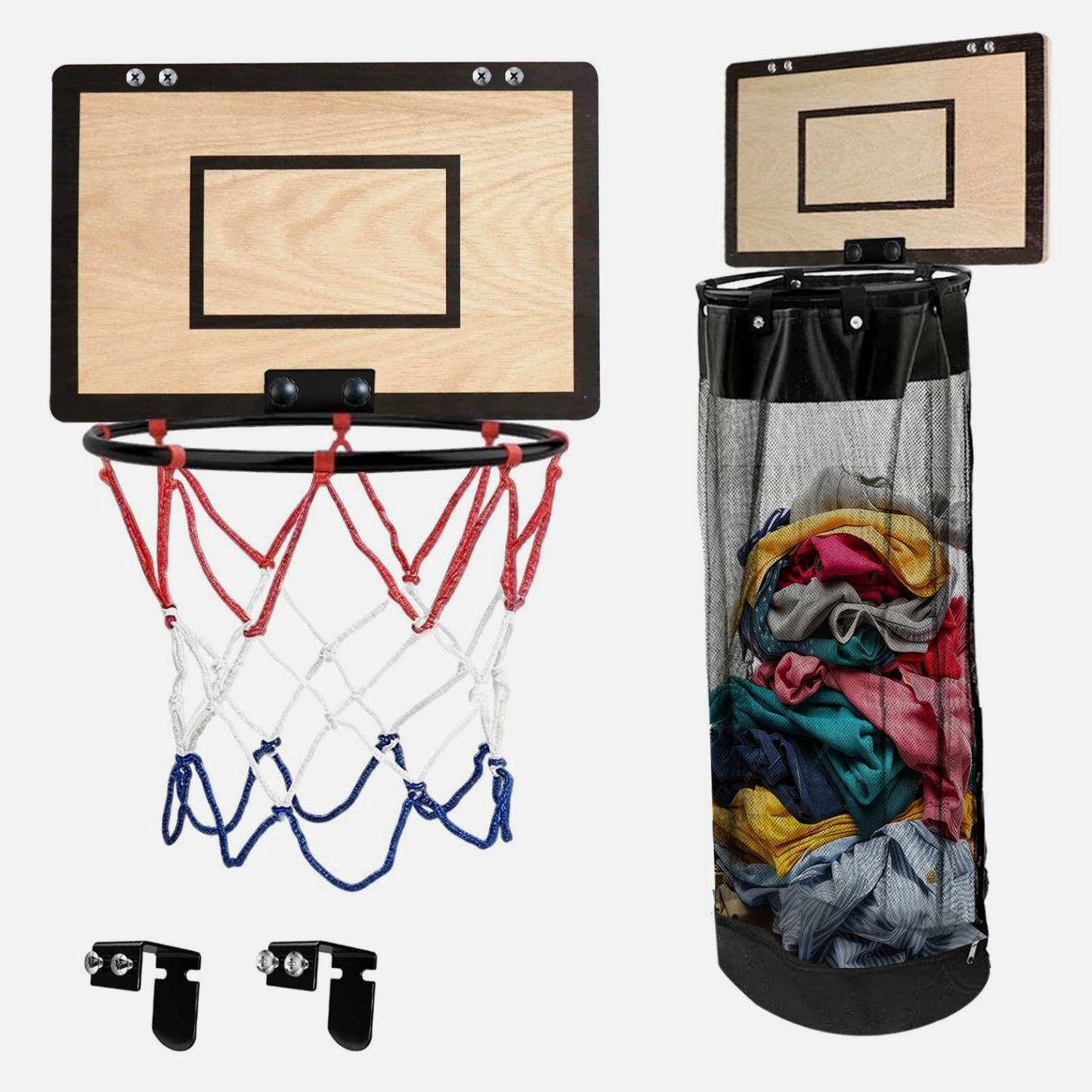 🏀 Dual-Function Hook & Loop Overdoor Laundry Hoop