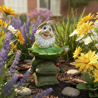 Gnome Leaf Bird Feeder Garden Statue