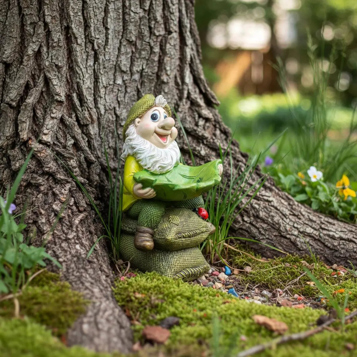 Gnome Leaf Bird Feeder Garden Statue