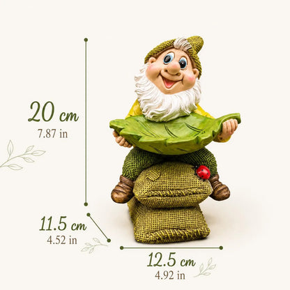 Gnome Leaf Bird Feeder Garden Statue