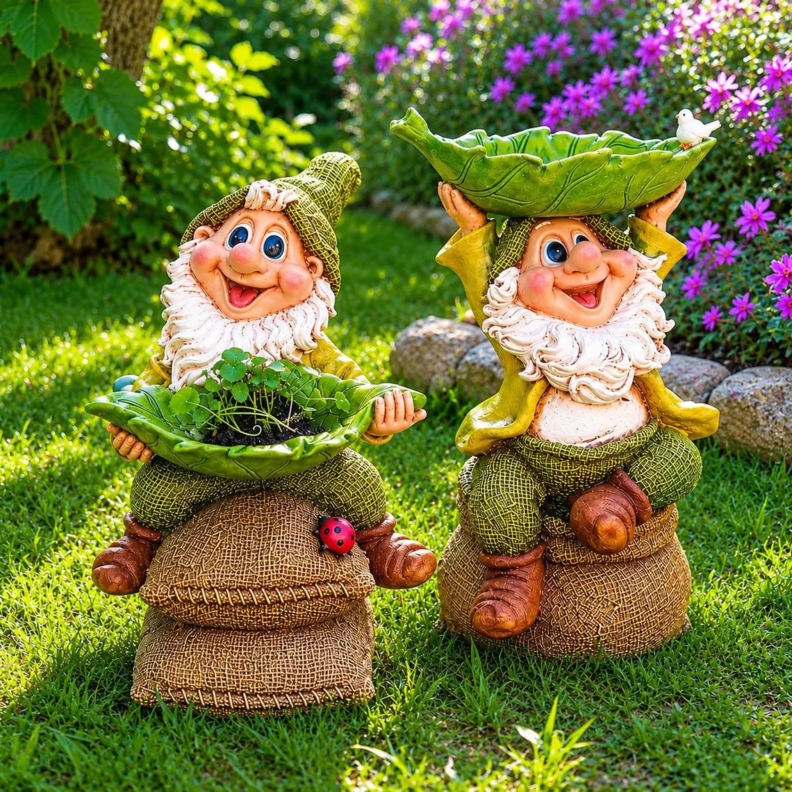 Gnome Leaf Bird Feeder Garden Statue