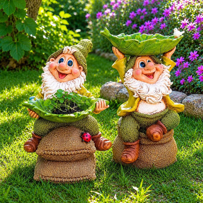 Gnome Leaf Bird Feeder Garden Statue