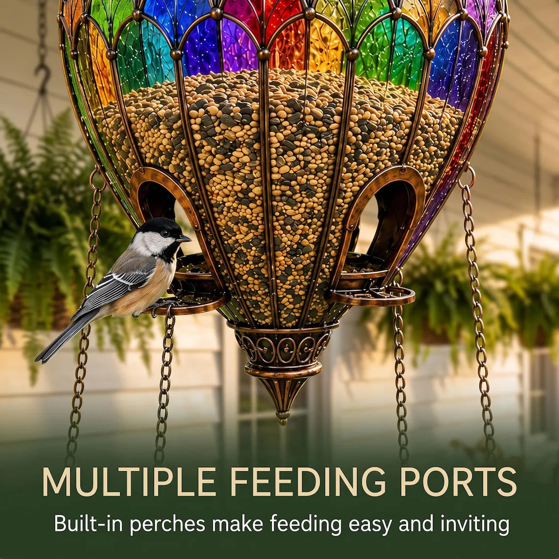 Stained Glass Hot Air Balloon Bird Feeder and Fountain