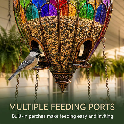 Stained Glass Hot Air Balloon Bird Feeder and Fountain