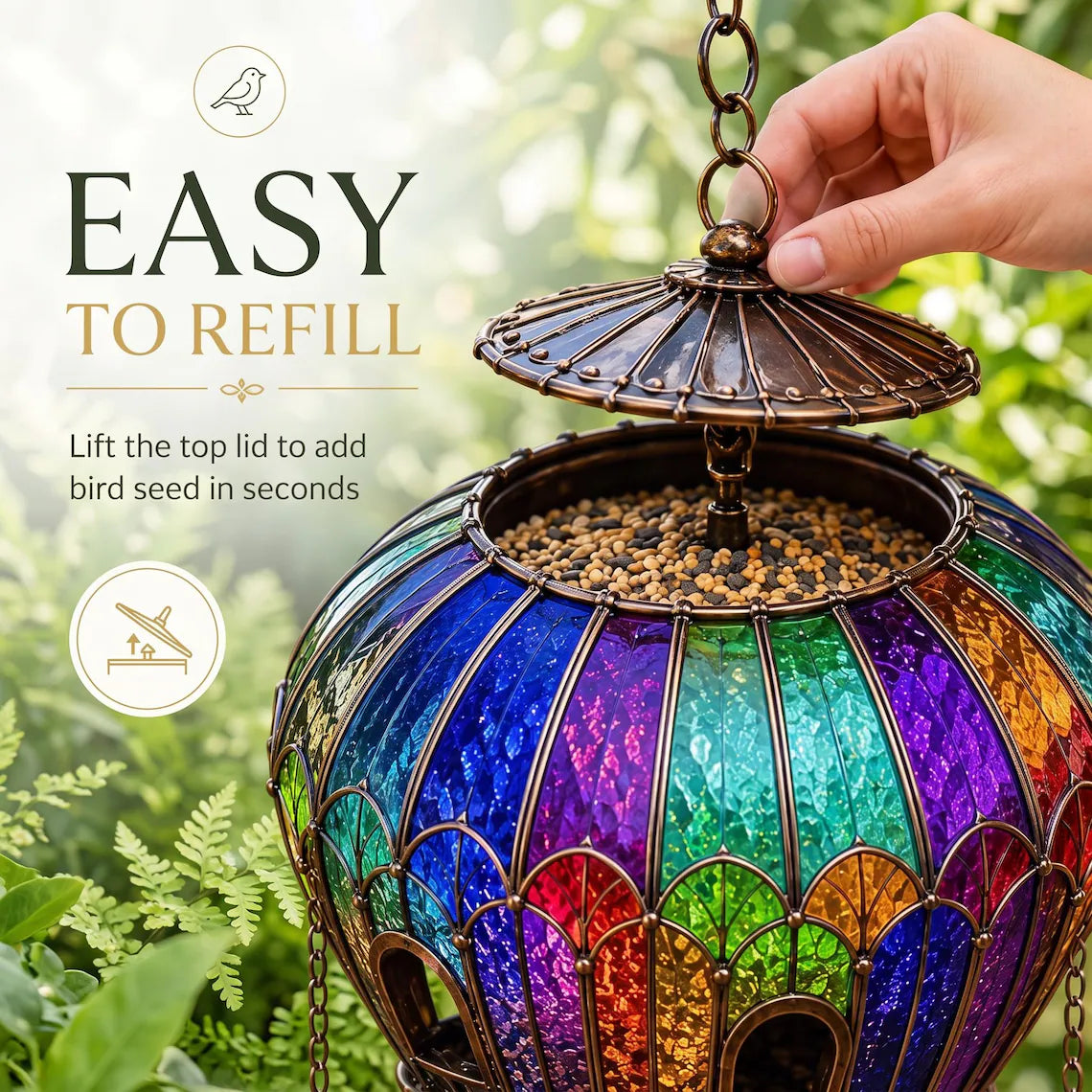 Stained Glass Hot Air Balloon Bird Feeder and Fountain