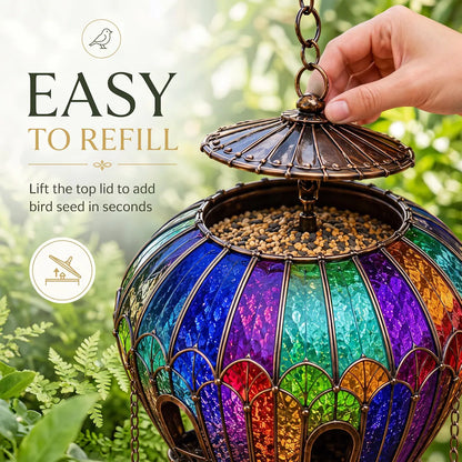 Stained Glass Hot Air Balloon Bird Feeder and Fountain