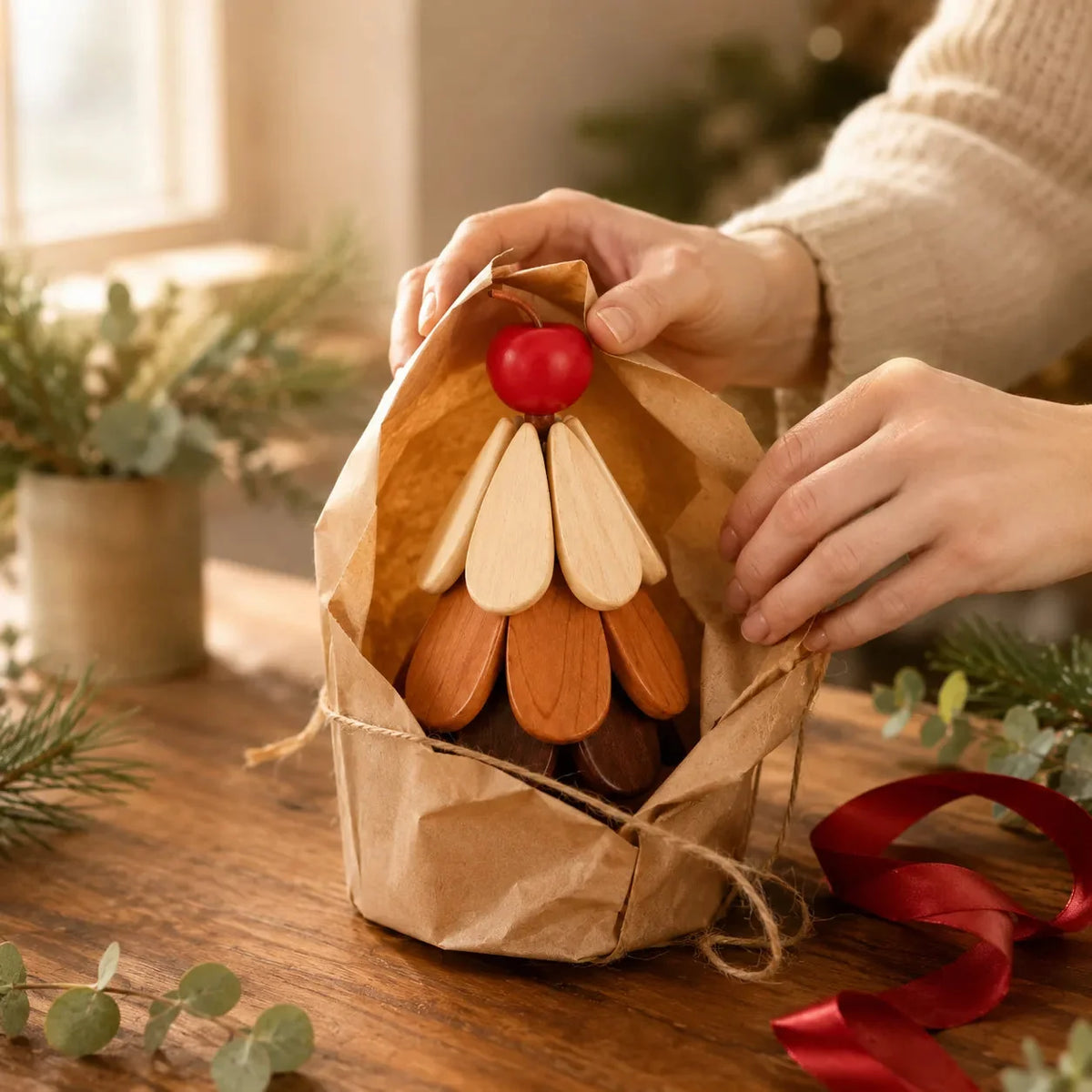 Folding Wooden Christmas Tree Trivet Set for Holiday Tables