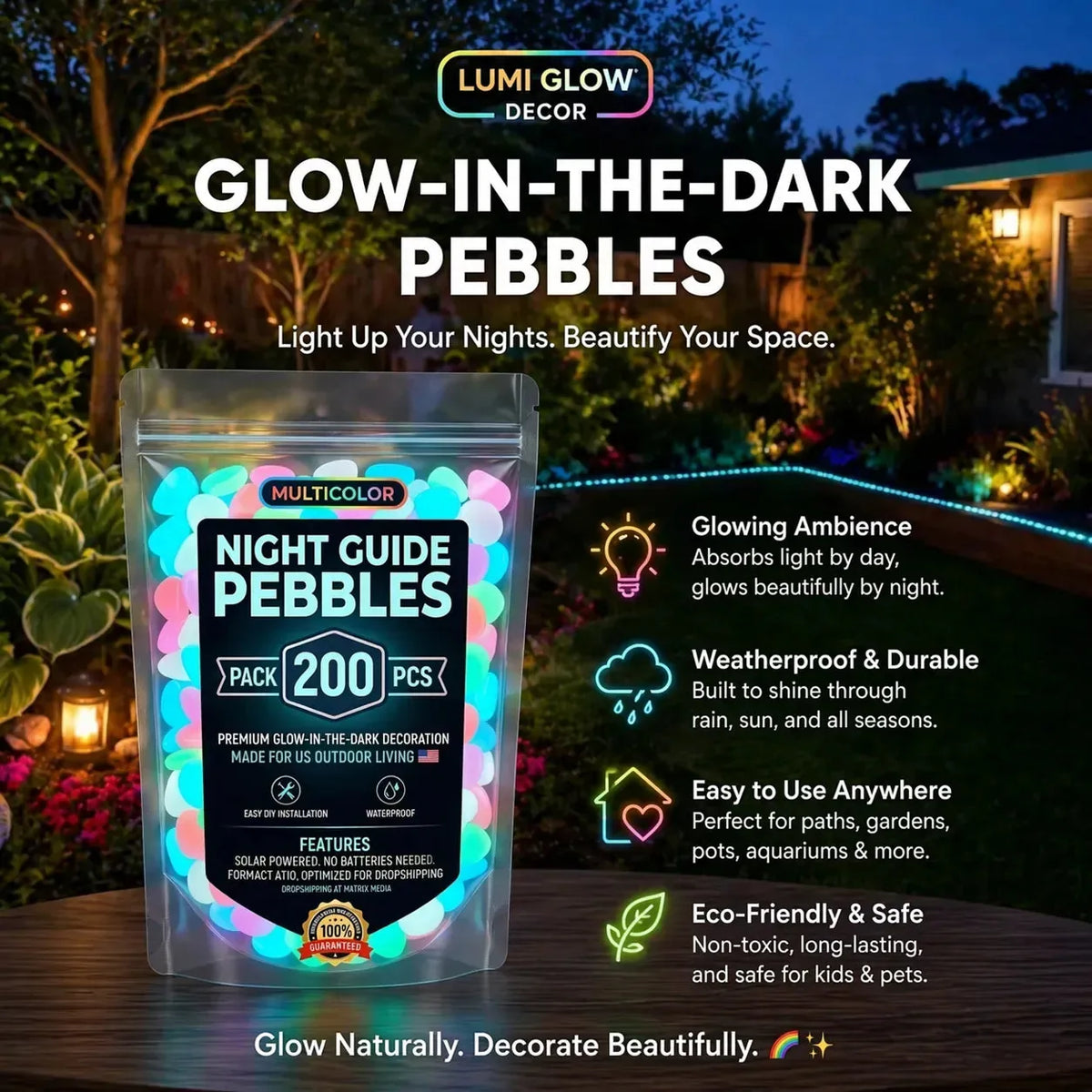 🌈 Colorful Glow in the Dark Garden Stones