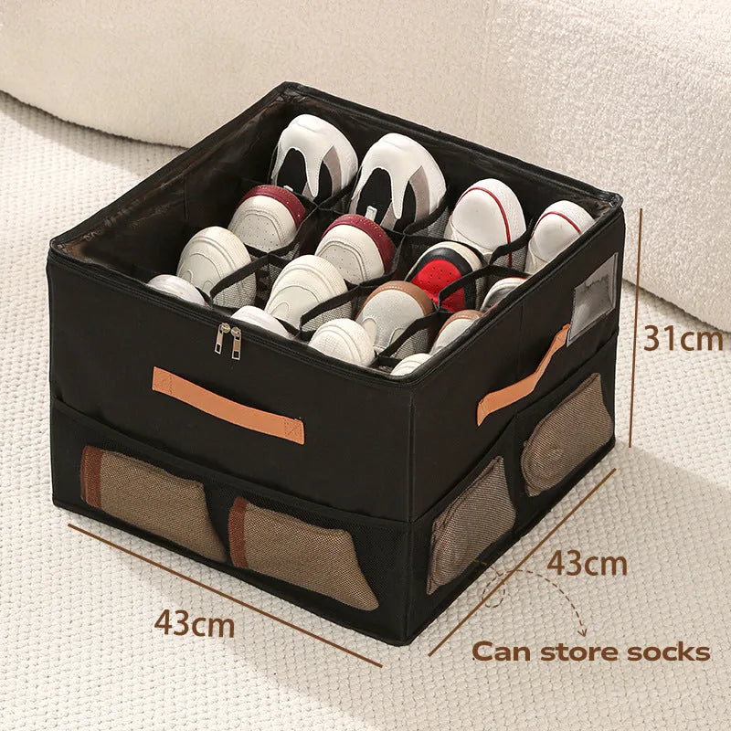 👟Space-Saving Fabric Shoe Storage Box with Clear Lid