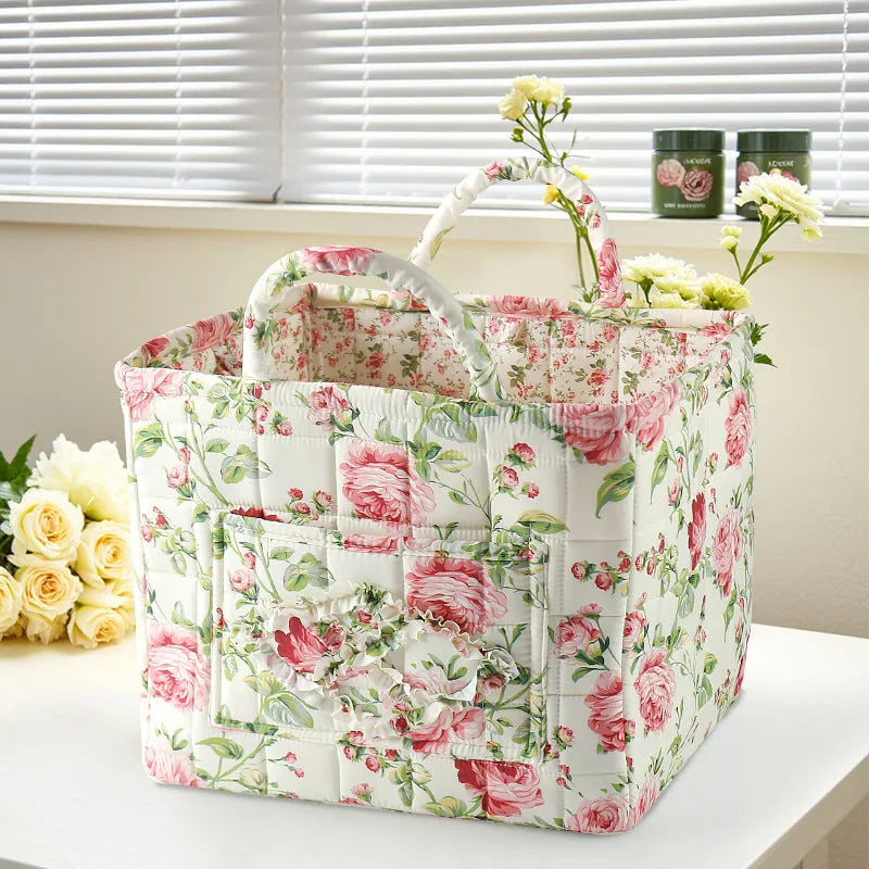 Portable Floral Fabric Storage Basket