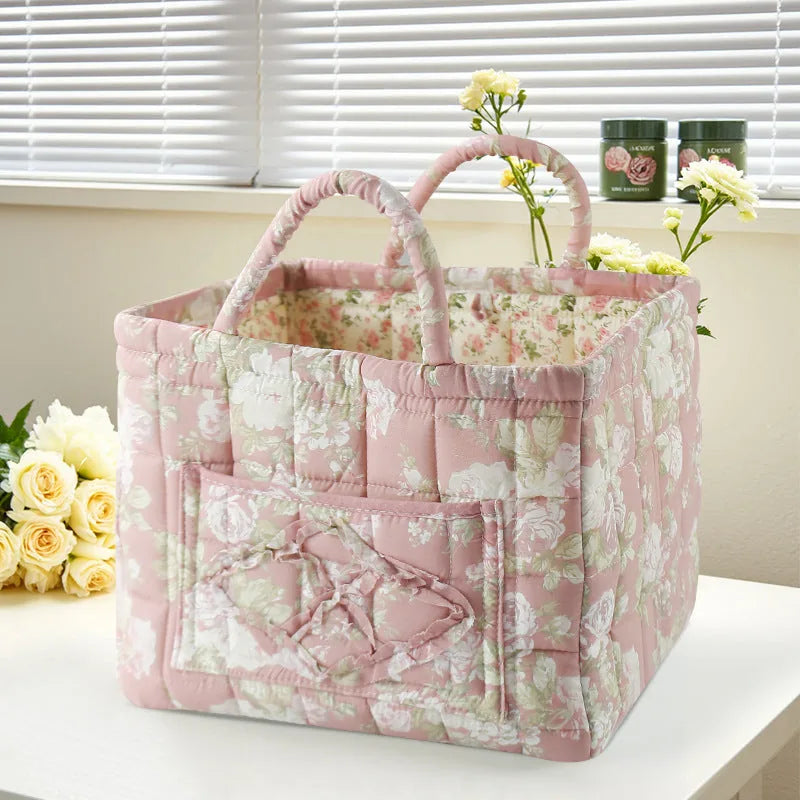 Portable Floral Fabric Storage Basket
