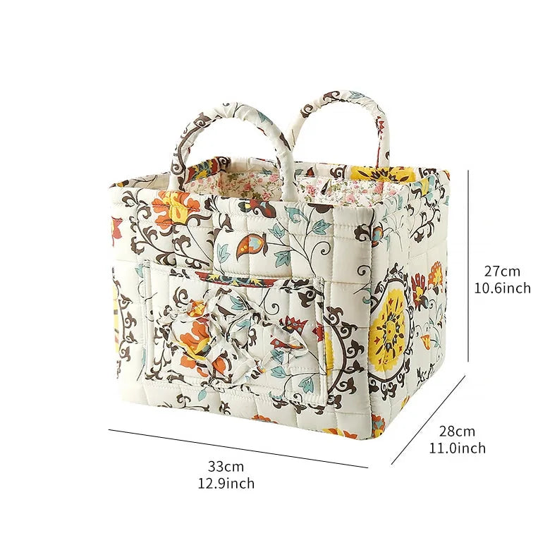 Portable Floral Fabric Storage Basket