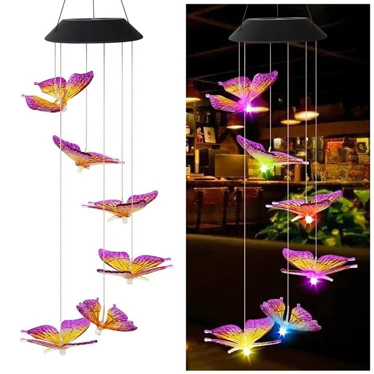 Solar LED Hummingbird Wind Chime with Metal Bells