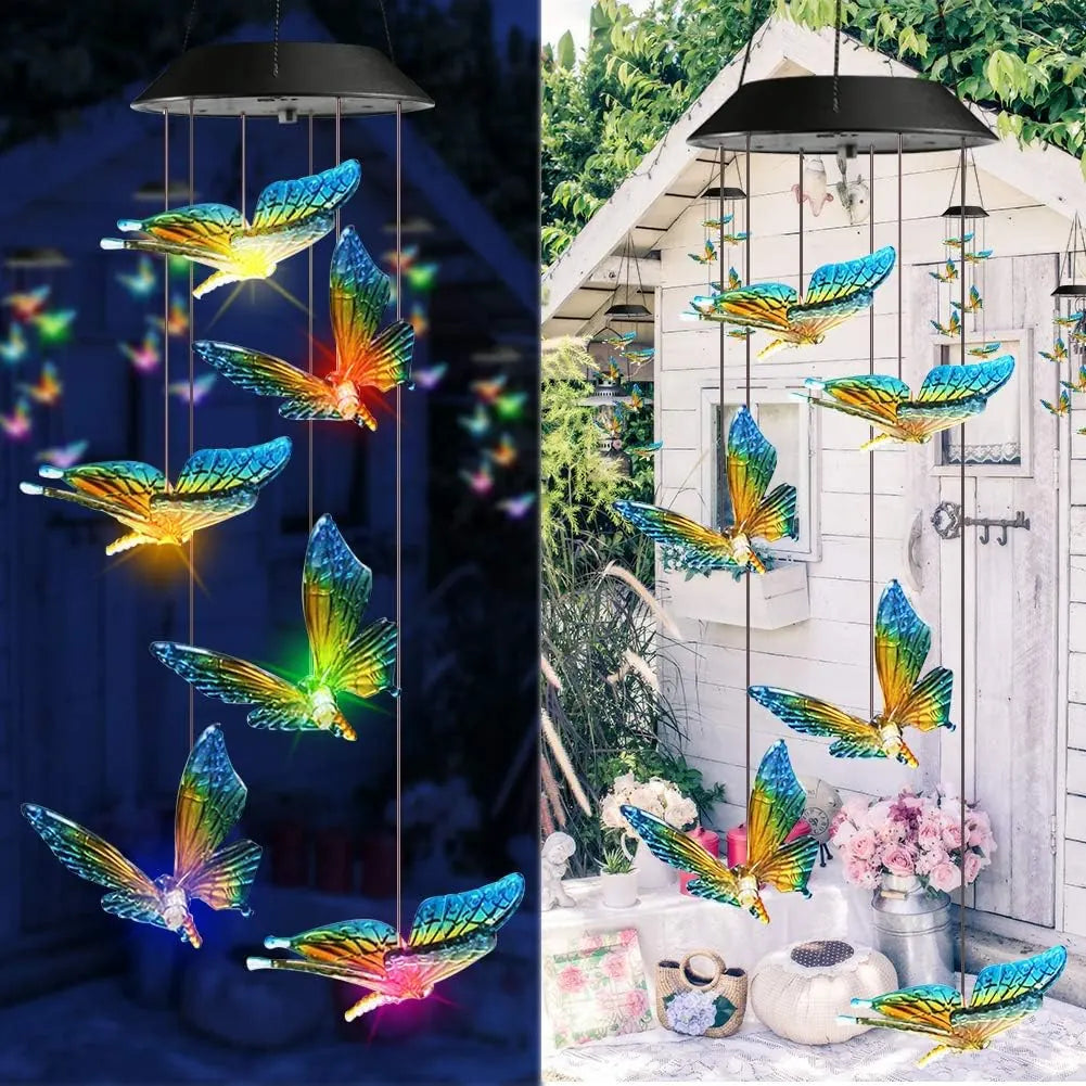 Solar LED Hummingbird Wind Chime with Metal Bells