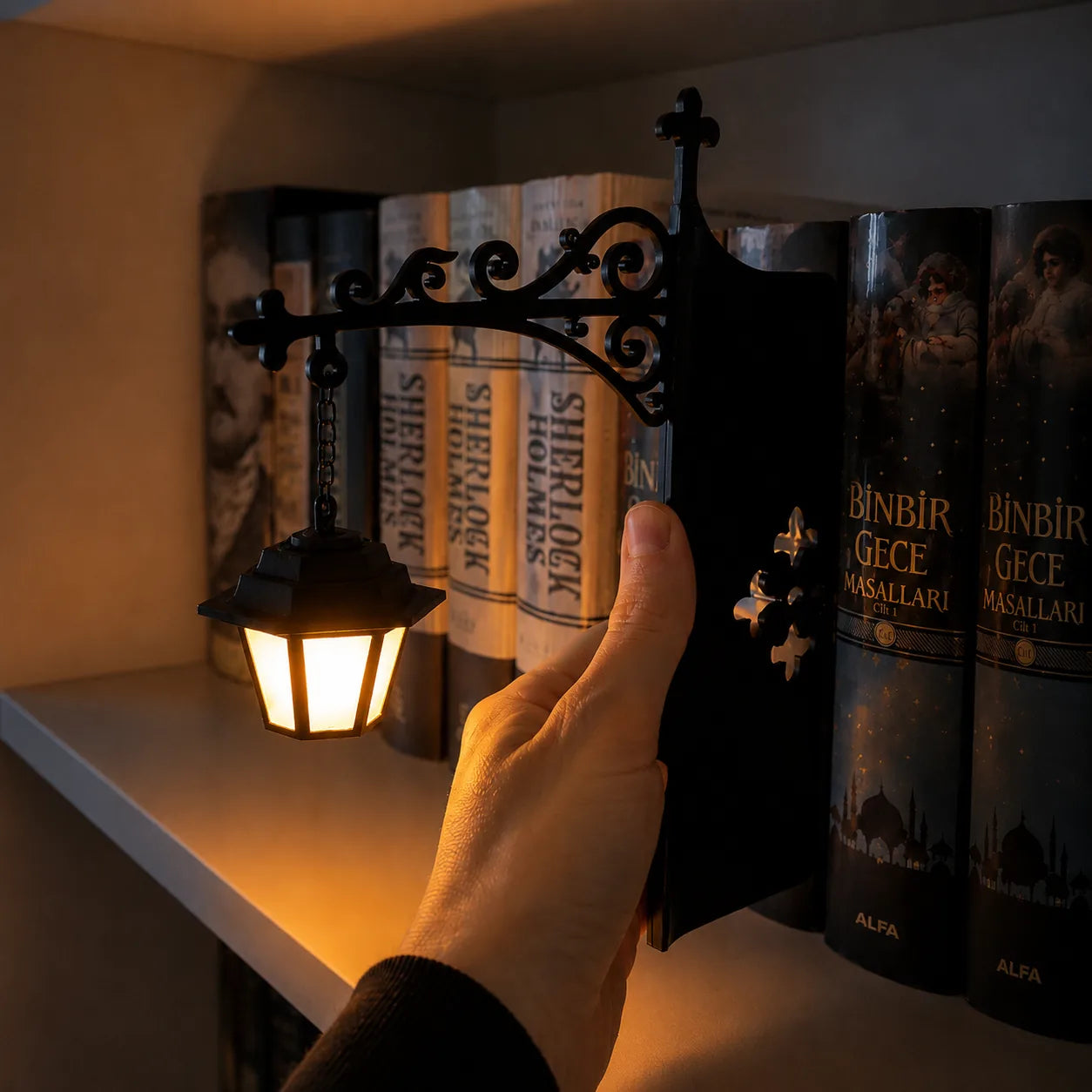Bookshelf Lantern Light