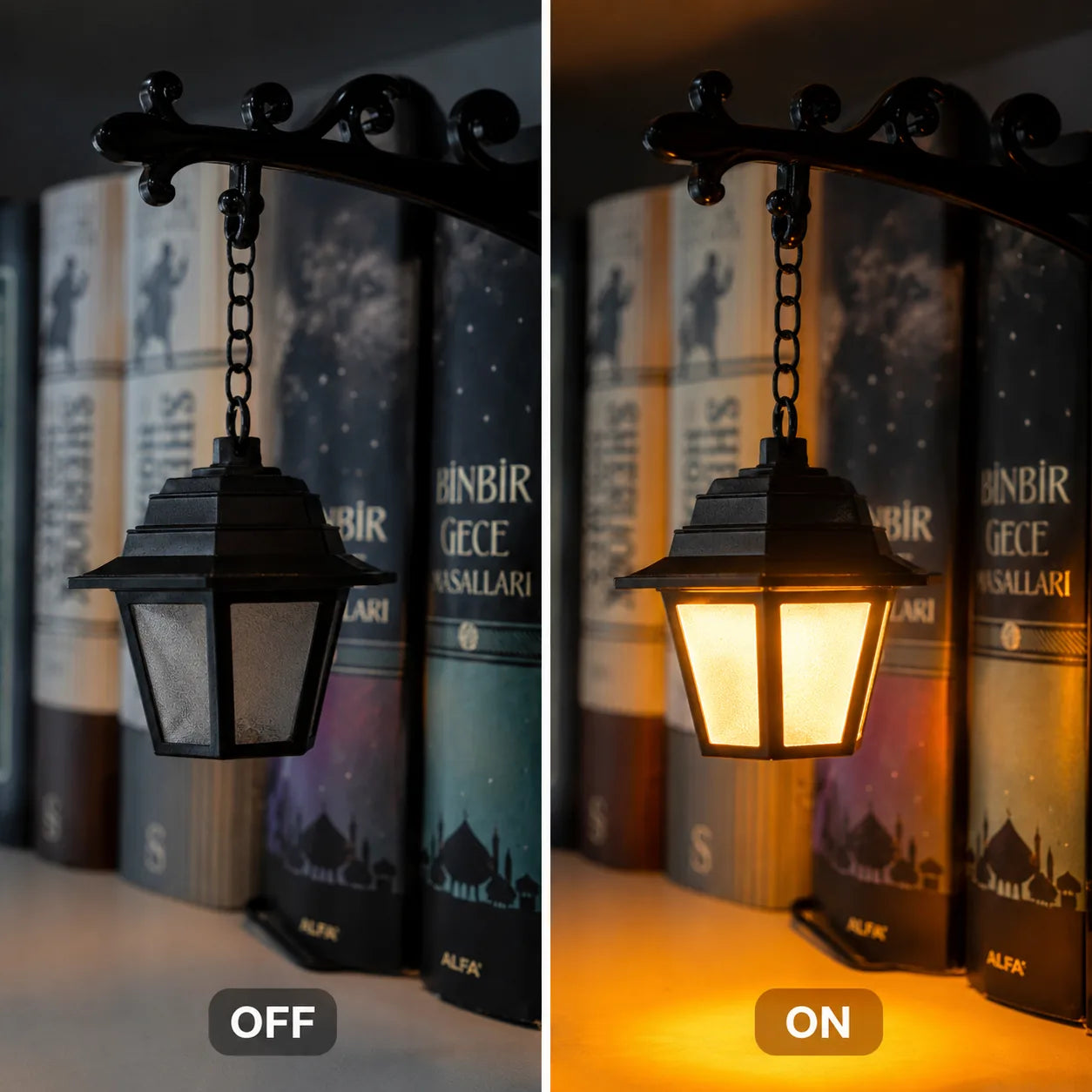Bookshelf Lantern Light