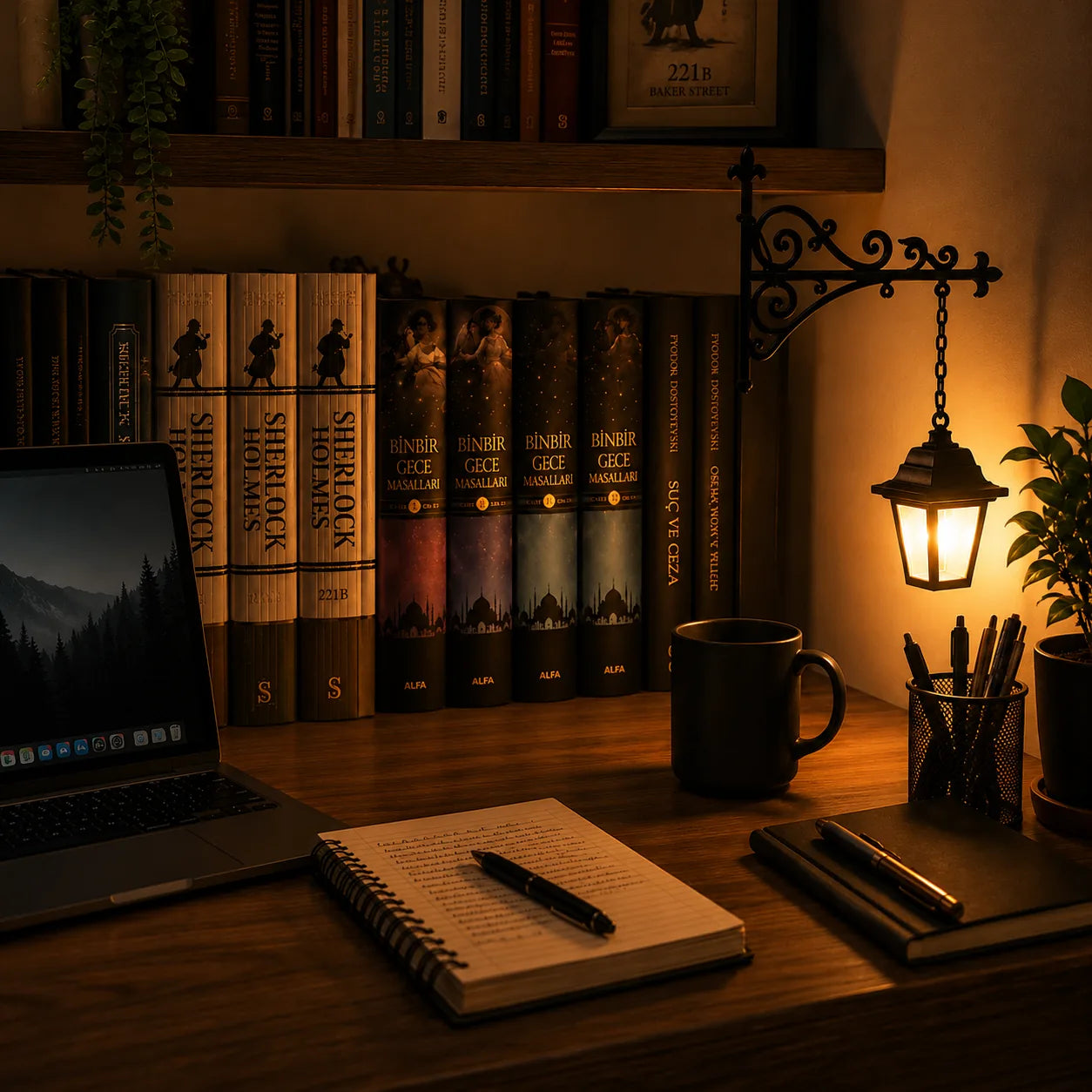 Bookshelf Lantern Light