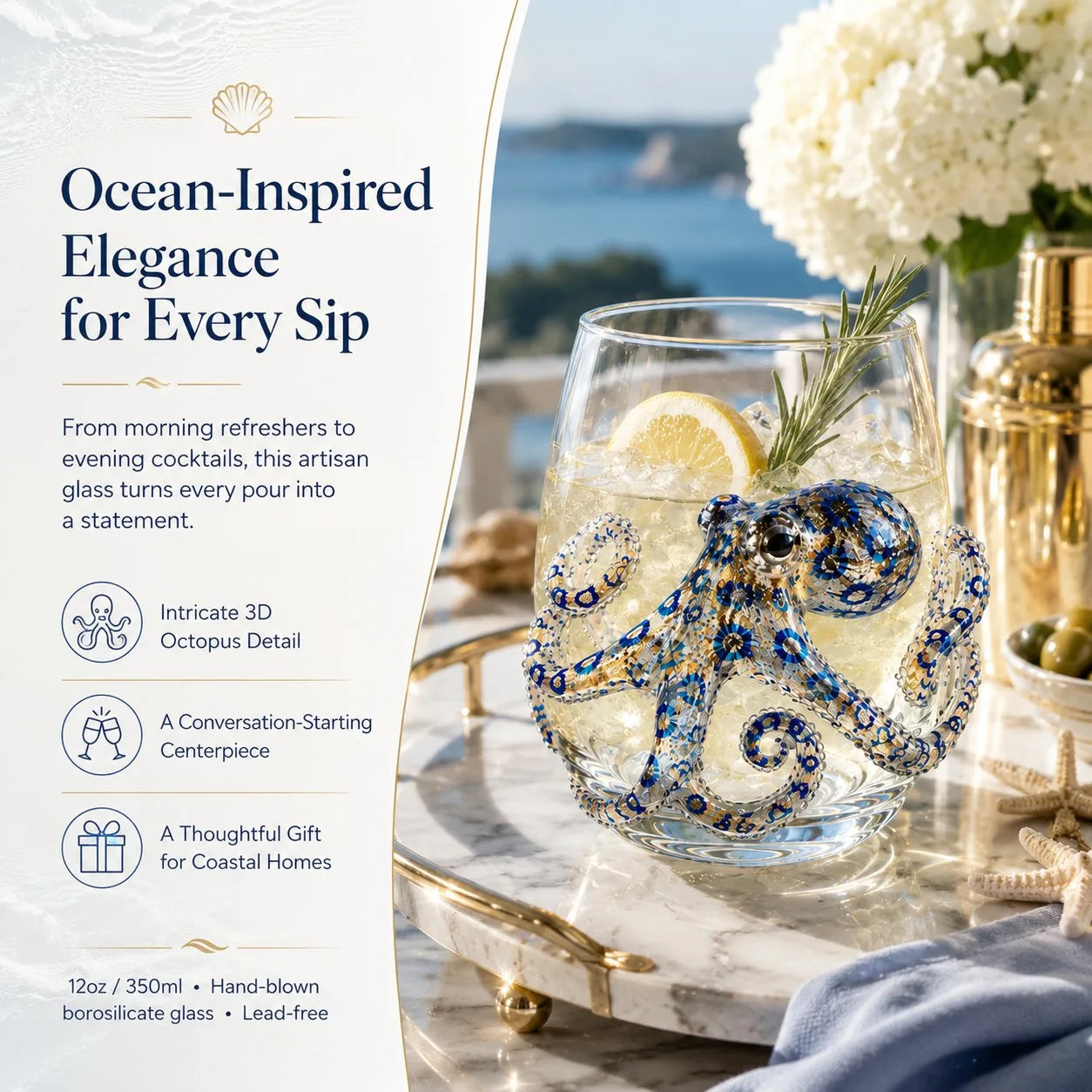 🎁 The Perfect Beach House Gift🌊3D Ocean Animal Artisan Glassware Collection