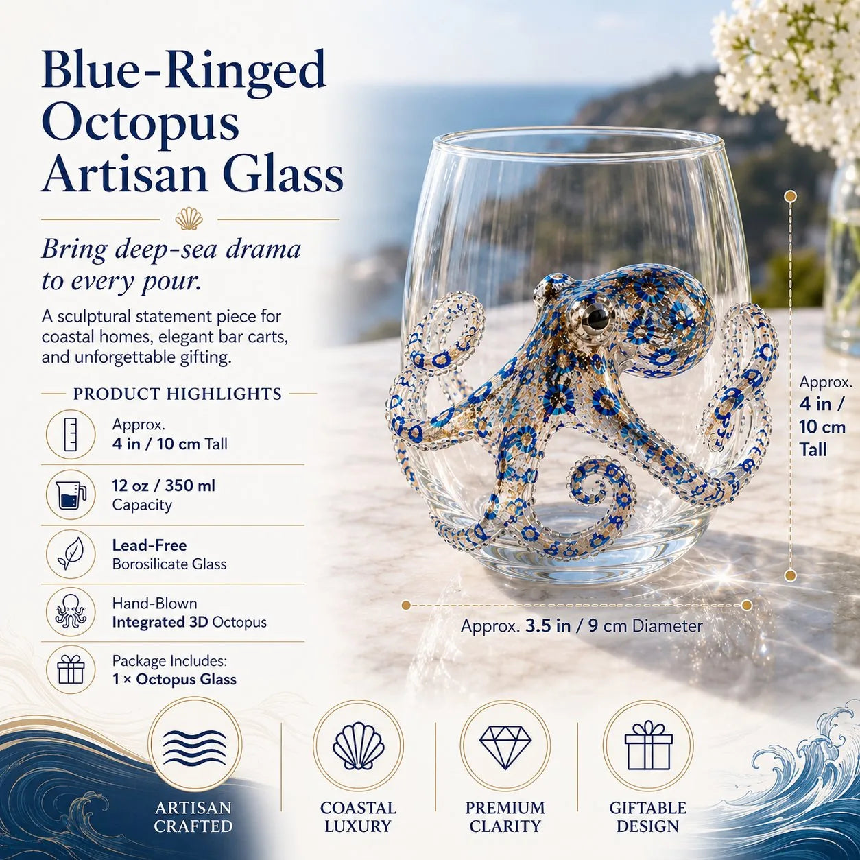 🎁 The Perfect Beach House Gift🌊3D Ocean Animal Artisan Glassware Collection