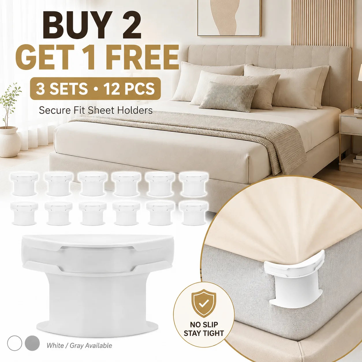 😴Secure Fit Sheet Holders – Wrinkle-Free. Slip-Free Bed