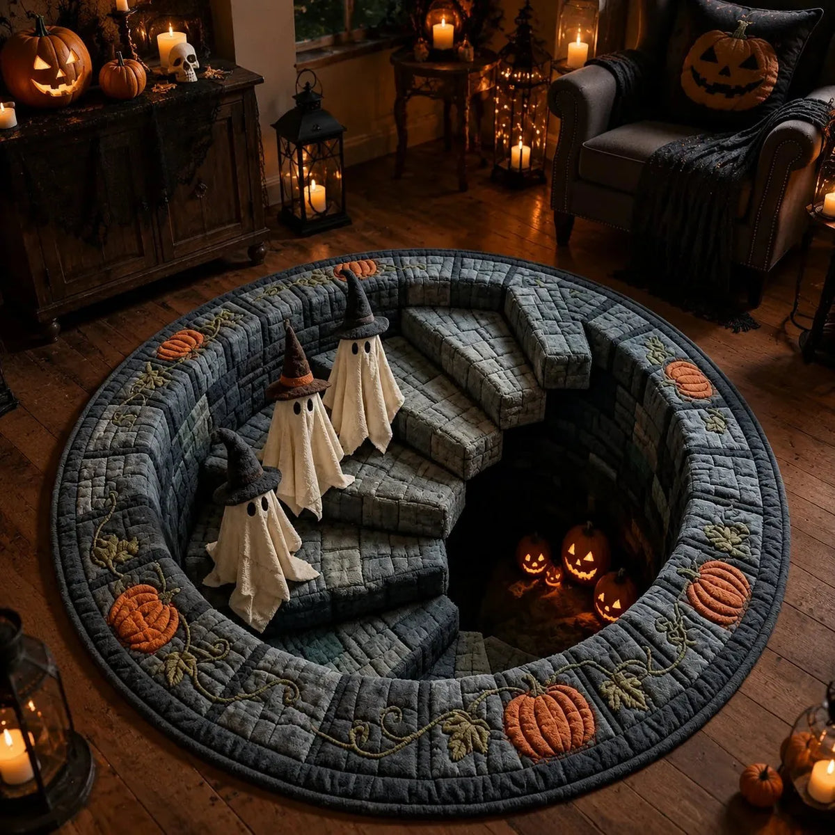 3D Haunted Stairway Round Halloween Rug - image 6