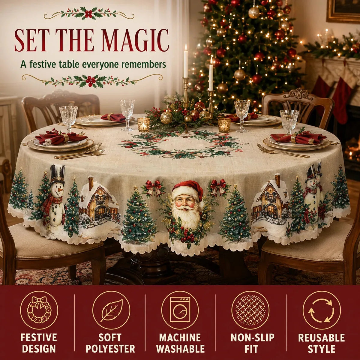 Vintage Christmas Holiday Tablecloth
