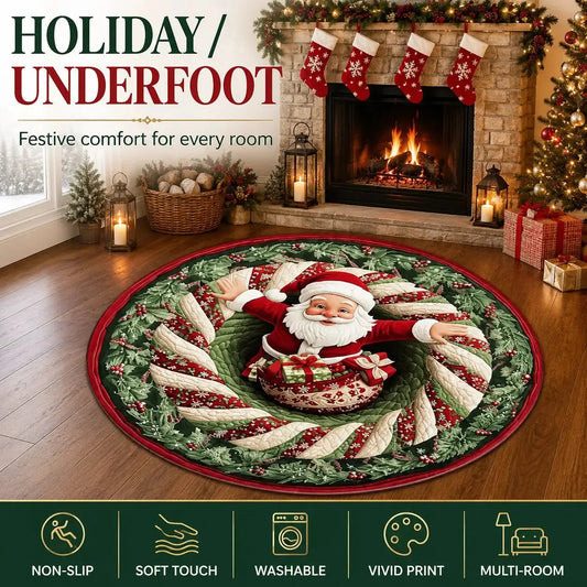 3D Christmas Santa Illusion Round Rug – 80 cm