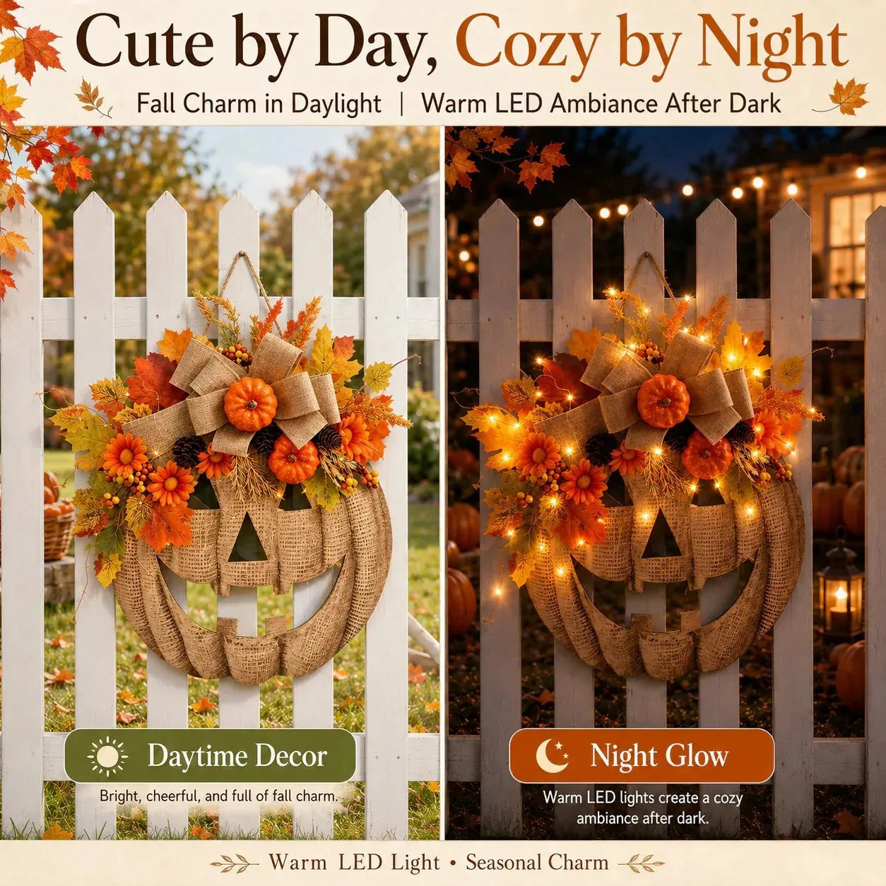 🎃✨ Lighted Burlap Pumpkin Wreath