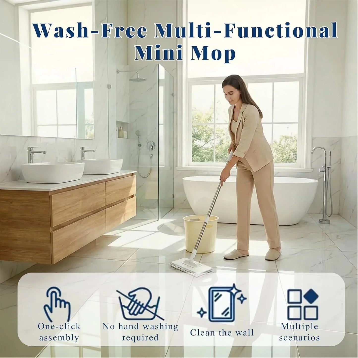 100cm Zero Touch Mini Mop with Hands-Free Cloth Change Set