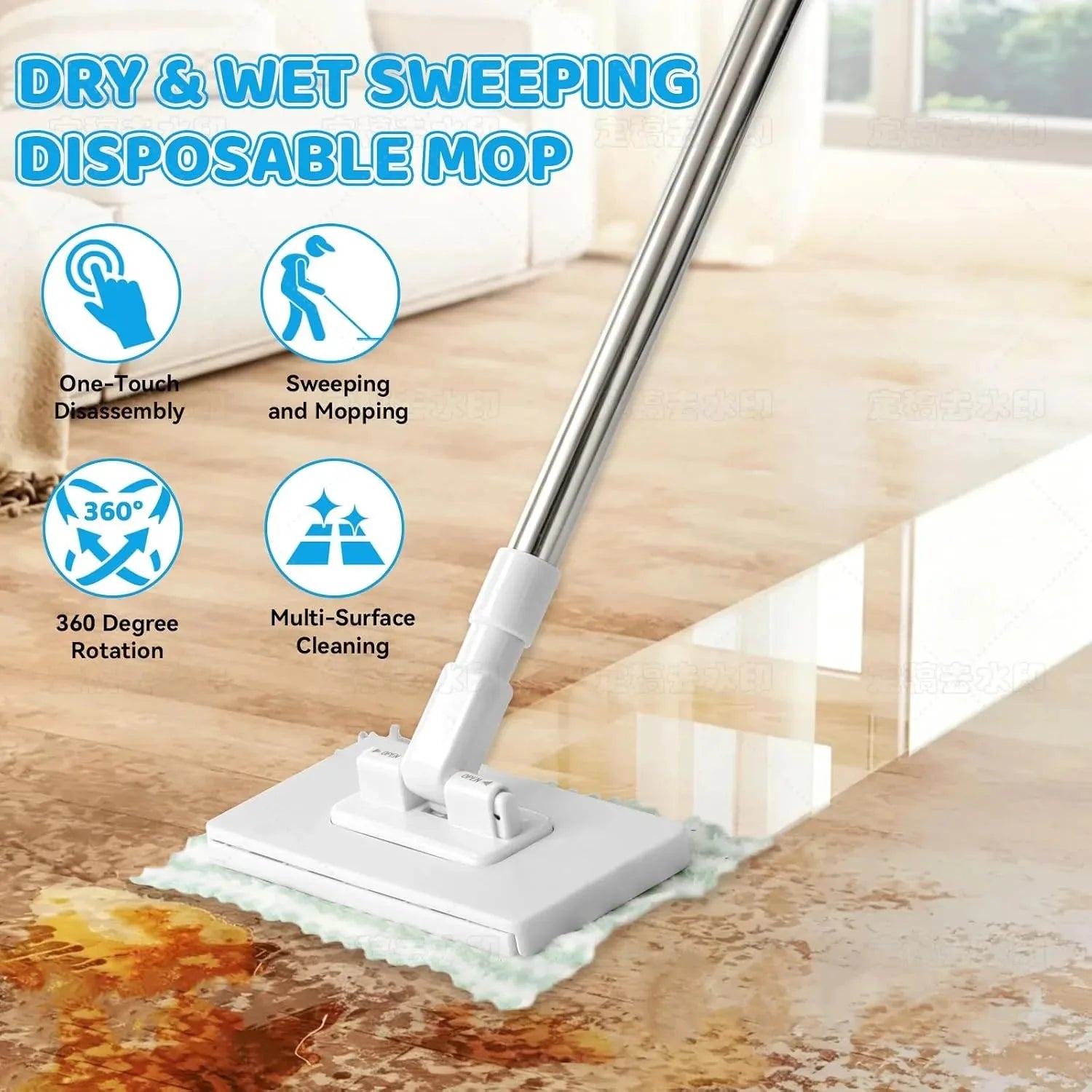 100cm Zero Touch Mini Mop with Hands-Free Cloth Change Set